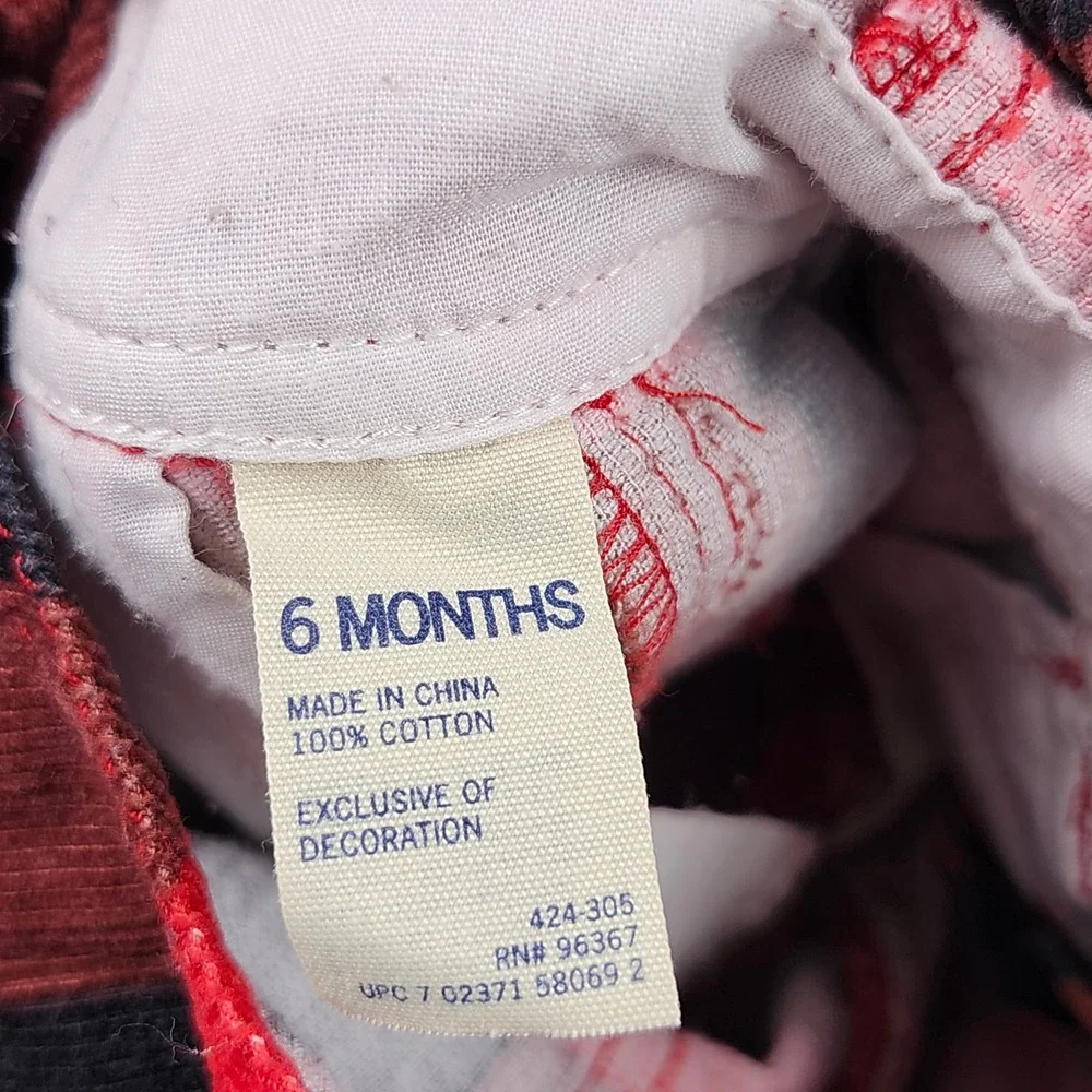 OshKosh B'gosh Overalls Kids 6 Months Red Buffalo Plaid Corduroy Vestbak Classic